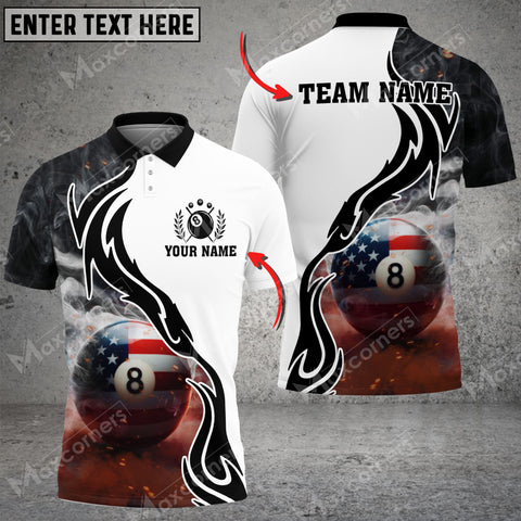 Maxcorners Billiards 8 Ball Smoke US Flag Personalized Name 3D Shirt