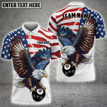 Maxcorners Billiards Eagle American Flag Ball 8 Personalized Name, Team Name 3D Polo