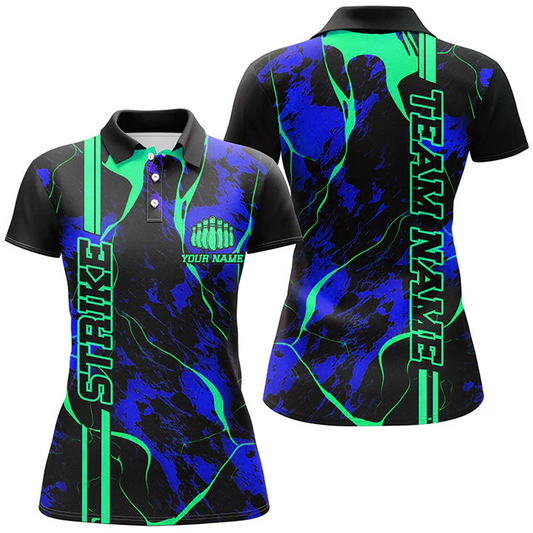 Maxcorners Bowling And Pins Strike Multicolor Option Customized Name 3D Shirt For Women