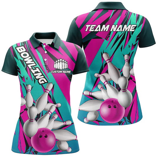 Maxcorners Bowling And Pins Patriotic Ladies Multicolor Option Customized Name 3D Shirt For Women