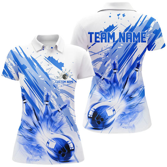 Maxcorners Bowling And Pins Strike Multicolor Option Customized Name 3D Shirt For Women