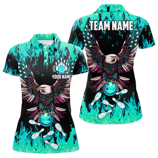 Maxcorners Bowling And Pins American Flag Eagle Multicolor Option Customized Name 3D Shirt For Women