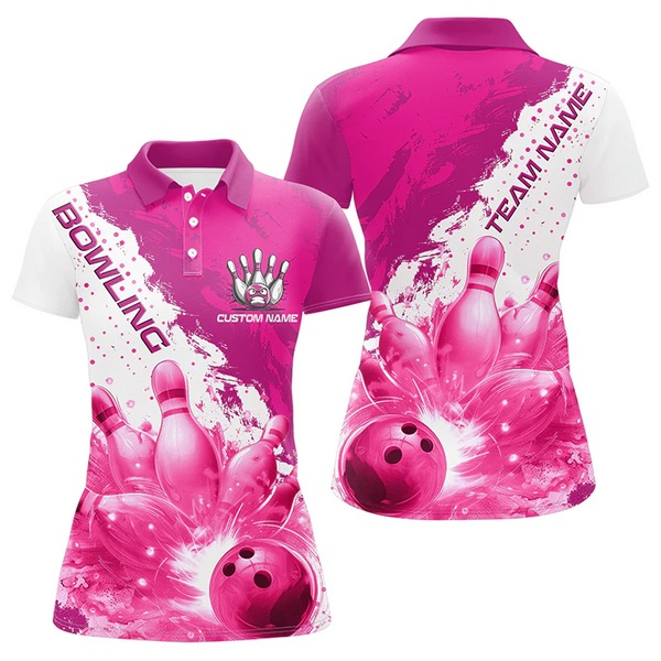 Maxcorners Bowling And Pins Flame Strike Multicolor Option Customized Name 3D Shirt For Women