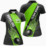 Maxcorners Bowling And Pins Strike Flame Multicolor Option Customized Name 3D Shirt For Women