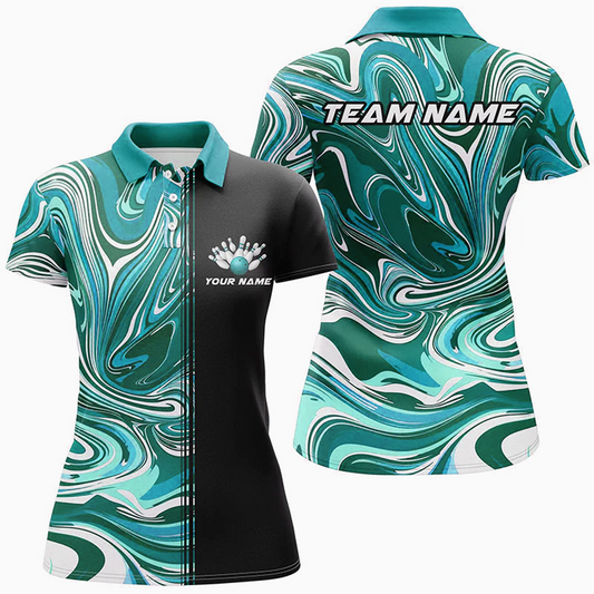 Maxcorners Ladies Bowling And Pins Jerseys Multicolor Option Customized Name 3D Shirt For Women