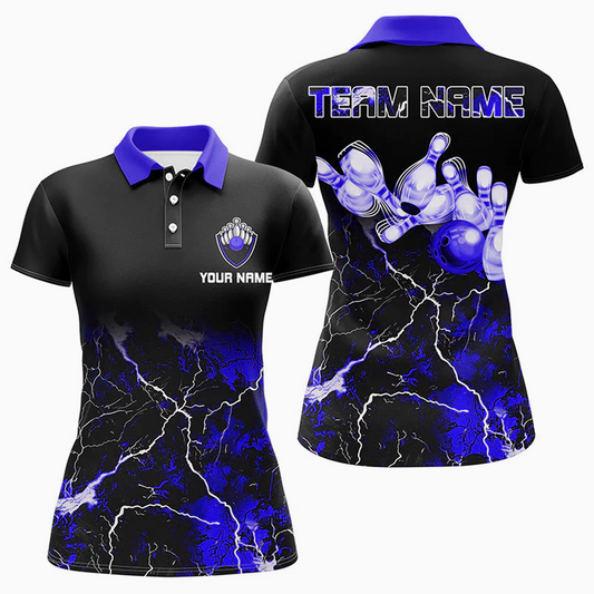 Maxcorners Lightning Thunder Bowling Ball & Pins Multicolor Option Customized Name 3D Shirt For Women
