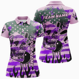 Maxcorners Bowling Ball & Pins American Flag Skull Jerseys Multicolor Option Customized Name 3D Shirt For Women