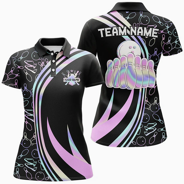 Maxcorners Bowling Ball Neon Camo Multicolor Option Customized Name 3D Shirt For Women