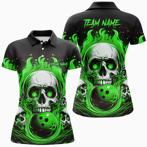 Maxcorners Bowling Ball And Pins Skull Multicolor Option Customized Name 3D Shirt For Women