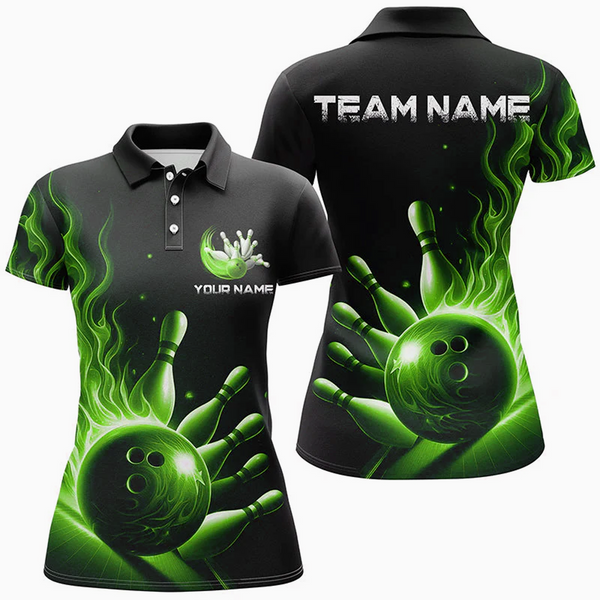 Maxcorners Bowling Flame Multicolor Option Customized Name 3D Shirt For Women