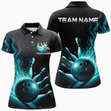 Maxcorners Bowling Flame Multicolor Option Customized Name 3D Shirt For Women