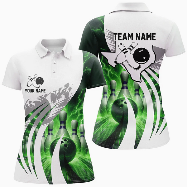 Maxcorners Bowling Texas Lightning Thunder Pattern Multicolor Option Customized Name 3D Shirt For Women