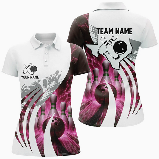 Maxcorners Bowling Texas Lightning Thunder Pattern Multicolor Option Customized Name 3D Shirt For Women