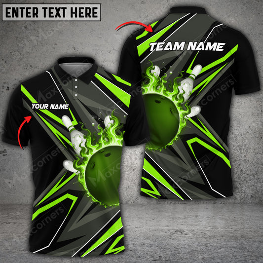 Maxcorners Bowling Ball & Pins Shockwave Multicolor Option Customized Name 3D Shirt (6 Colors)