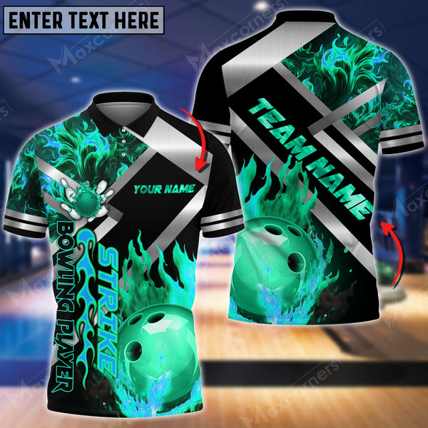 Maxcorners Bowling Ball & Pins Magic Collision Multicolor Option Customized Name 3D Shirt (4 Colors)