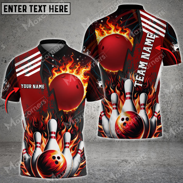 Maxcorners Bowling Ball & Pins Solar Heat Multicolor Option Customized Name 3D Shirt (6 Colors)