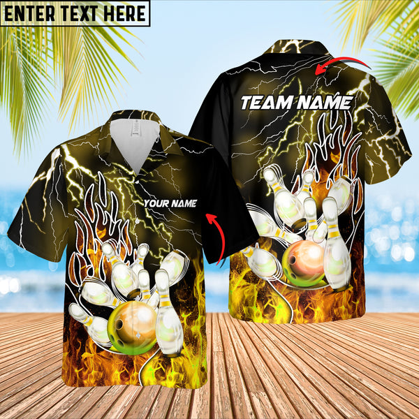Maxcorners Bowling Thunder And Fire Pro Multicolor Option Customized Name Hawaiian Shirt (5 Colors)
