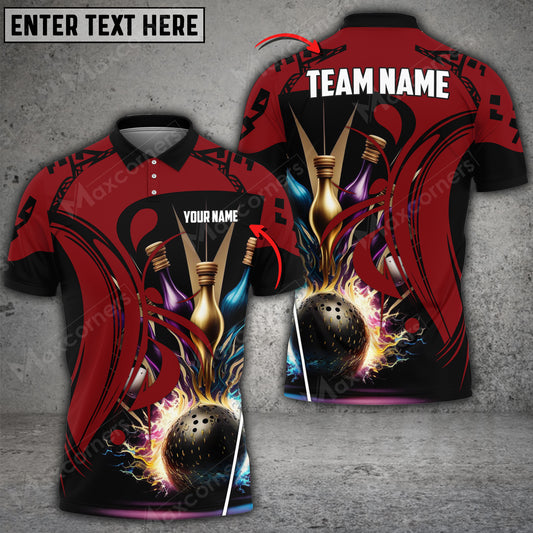 Maxcorners Bowling Ball And Pins Curse Seal Multicolor Option Customized Name 3D Shirt (4 Colors)