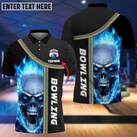 Maxcorners Bowling Cyan Flame Skull Pattern Customized Name 3D Shirt