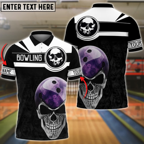 Maxcorners Purple Bowling Ball Black Skull Pattern Customized Name 3D Shirt