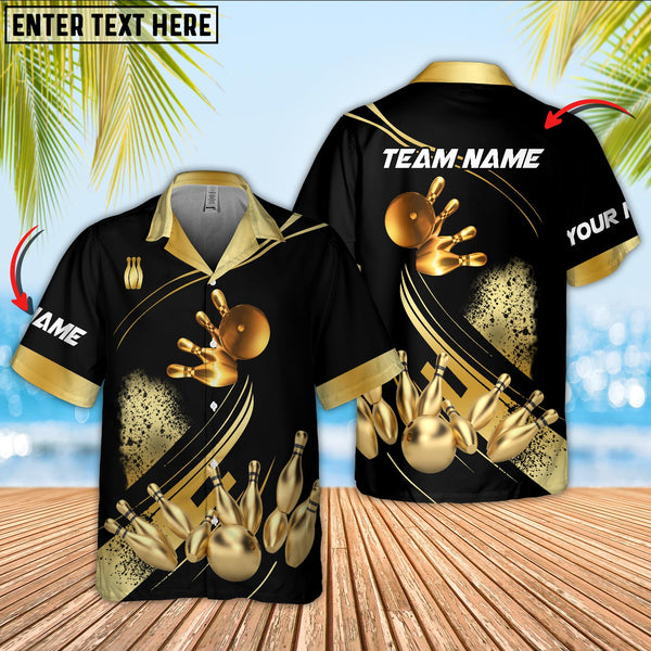 Bowling Ball And Pins Ultimate Golden Multicolor Option Customized Name 3D Shirt (4 Colors)