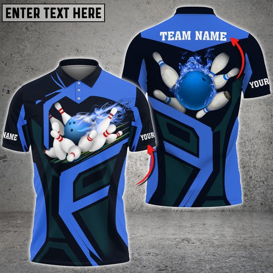 Maxcorners Fire Bowling Ball And Pins Multicolor Customized Name 3D Polo Shirt