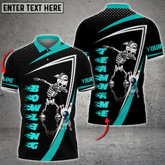 Maxcorners Bowling And Pins Skull Flame Pattern Tex Multicolor Customized Name 3D Shirt
