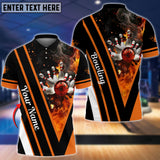 Maxcorners Orange Bowling And Pins Flame Premium Customized Name 3D Shirt