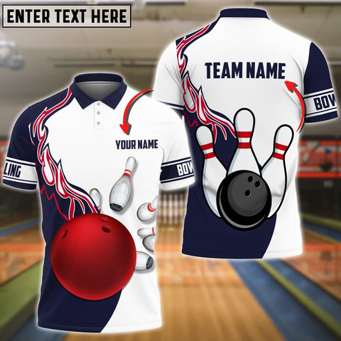 Maxcorners Bowling Flame Customized Name 3D Polo Shirt For Men
