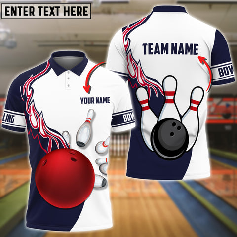 Maxcorners Red Big Bowling Ball Flame Pattern Customized Name 3D Shirt