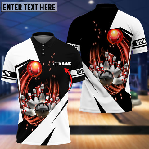 Maxcorners White Bowling Ball In Fire Customized Name 3D Shirt