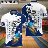 Maxcorners Blue Bowling Ball Flame Skull Pattern Premium Customized Name 3D Shirt