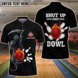 Maxcorners Bowling And Pins Flame Black Skull Pattern Premium Customized Name 3D Shirt