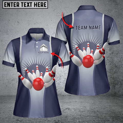 Maxcorners Dark Blue Bowling Classic Customized Name 3D Shirt For Women
