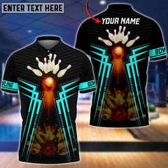 Maxcorners Bowling Ball  And Pins Flame Premium Multicolor Option Customized Name 3D Shirt