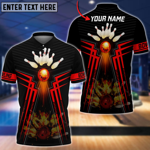 Maxcorners Red Bowling Ball  And Pins Flame Premium Customized Name 3D Shirt