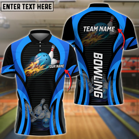 Maxcorners Blue Bowling Strike Customized Name All Over Printed Shirt