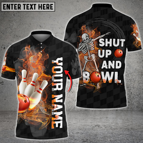 Maxcorners Shut Up and Bowl Flame Skull Bowler Customized Name 3D Shirt