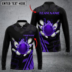 Maxcorners Bowling Ball Flame Multicolor Option Customized Name Long Sleeve 3D Shirt