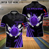 Maxcorners Purple Bowling Ball Flame Personalized Name All Over Printed Shirt