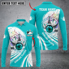 Maxcorners Bowling Ball Crashing The Pins Water Pattern Multicolor Option Customized Name Long Sleeve 3D Shirt