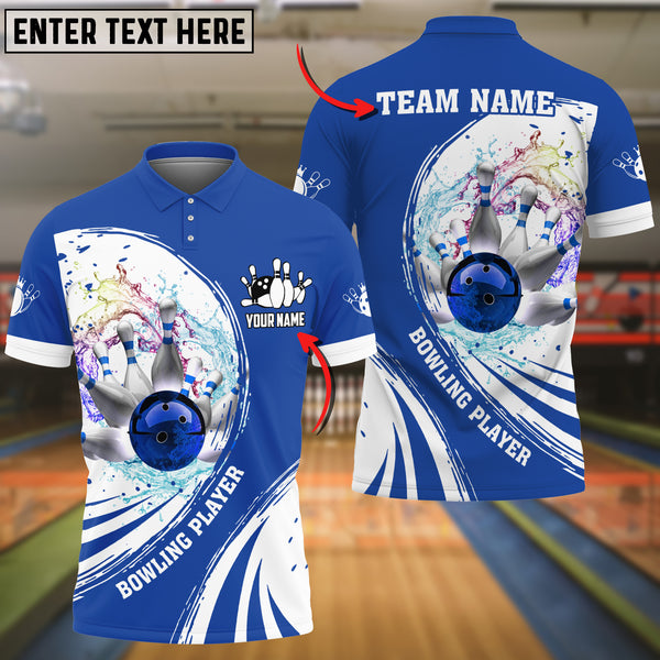 Maxcorners Blue Bowling Ball Crashing The Pins Water Pattern Customized Name All Over Printed Shirt