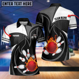 Maxcorners Black Bowling Fire Pattern Premium Customized Name 3D Shirt For Women