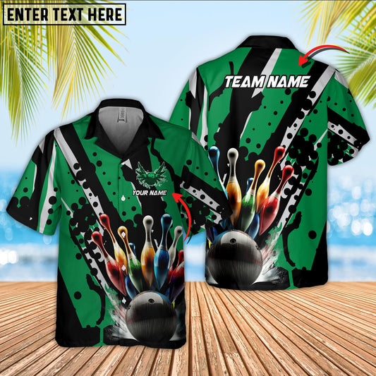 Maxcorners Bowling Ball And Pins Eagle Wings Multicolor Option Customized Name Hawaiian Shirt (6 Colors)