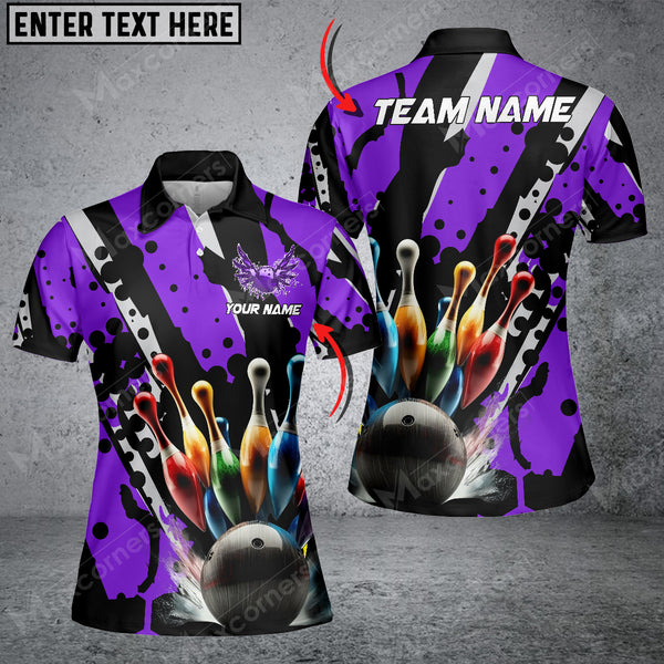 Bowling Ball And Pins Eagle Wings Multicolor Option Customized Name 3D Shirt For Women (6 Colors)
