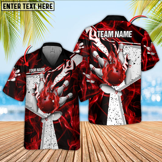 Maxcorners Bowling Fire Destroys Darkness Multicolor Option Customized Name Hawaiian Shirt (5 Colors)
