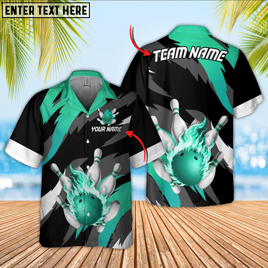 Maxcorners Bowling Ball And Pins Ultimate Fire Multicolor Option Customized Name Hawaiian Shirt (6 Colors)