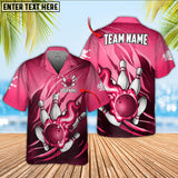 Bowling Ball And Pins Fire Storm Multicolor Option Customized Name Hawaiian Shirt (6 Colors)
