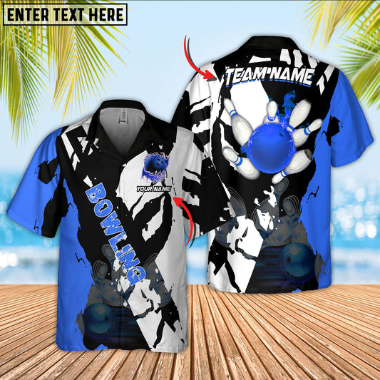 Maxcorners Bowling Ball And Pins Cracks Of Time Multicolor Option Customized Name Hawaiian Shirt (6 Colors)