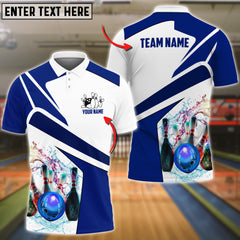 Maxcorners Bowling And Pins Water Pattern Professional Multicolor Option Customized Name 3D Shirt